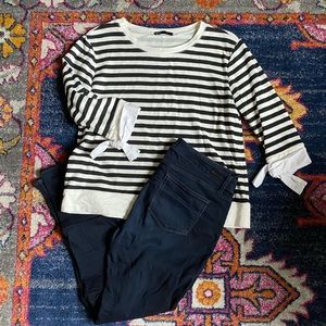 Gibson Striped Sweatshirt with Poplin Tie Sleeves